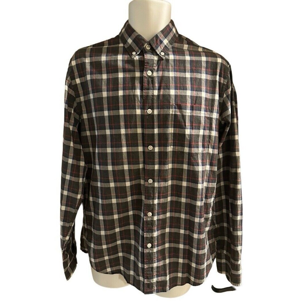 J. Crew Men's M Button Down Shirt Plaid Long Sleeve Gray Black White Red Cotton